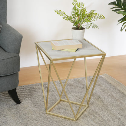 Calliopa Creative Simple Glass Side Table,Gold+White Color