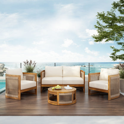 Vireo 4-Piece Patio Seating Group 2 Chairs, Loveseat & Table Acacia Wood Outdoor Furniture Set