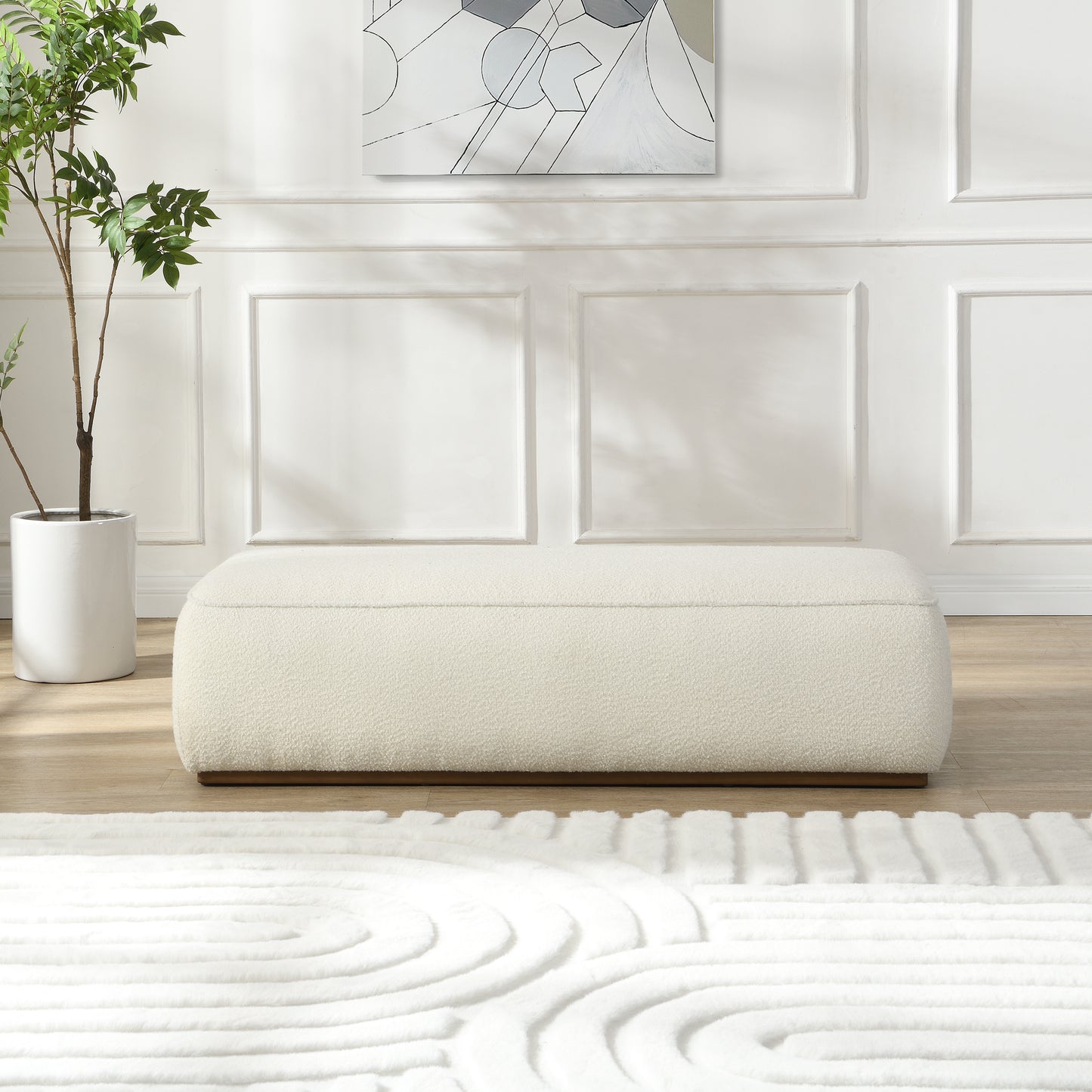 Narethiel Comfort 52" Grainy Fabric Footstool - Versatile Ottoman,Beige