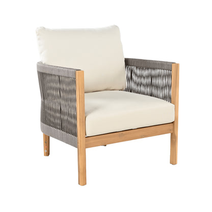 Fernver Ourdoor Woven Rope Patio Acacia Wood Club Chair, With Cushion