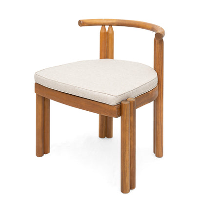 Covane Acacia Wood Armless Dining Chair, Teak Finish with Beige Cushion, Set of 2