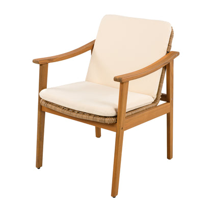 Demorivor Outdoor Dining Chairs Set of 2, Teak Color Acacia Wood Frame,Waterproof Cushion