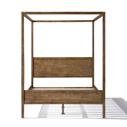 Quorcanor Queen Size Antique Oak Feature Solid Wood Canopy Bed