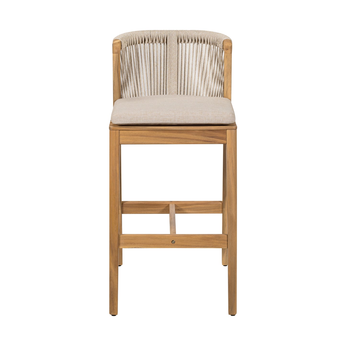 Ylisora Outdoor Barstool, Teak Finished Wood with Beige Cushion, Set of 2