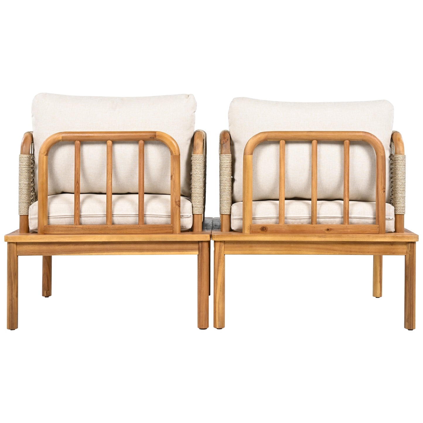 Linnea Outdoor Acacia Wood and Rope Club Chair with Cushions,Set of 2