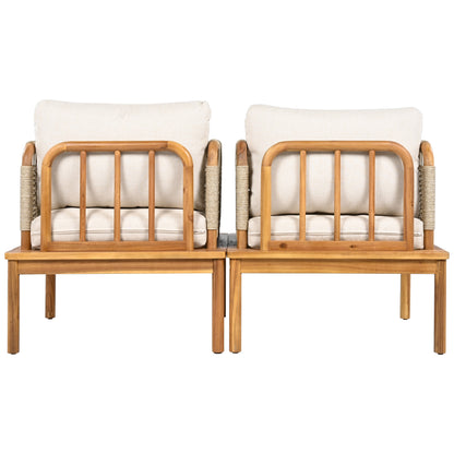 Linnea Outdoor Acacia Wood and Rope Club Chair with Cushions,Set of 2