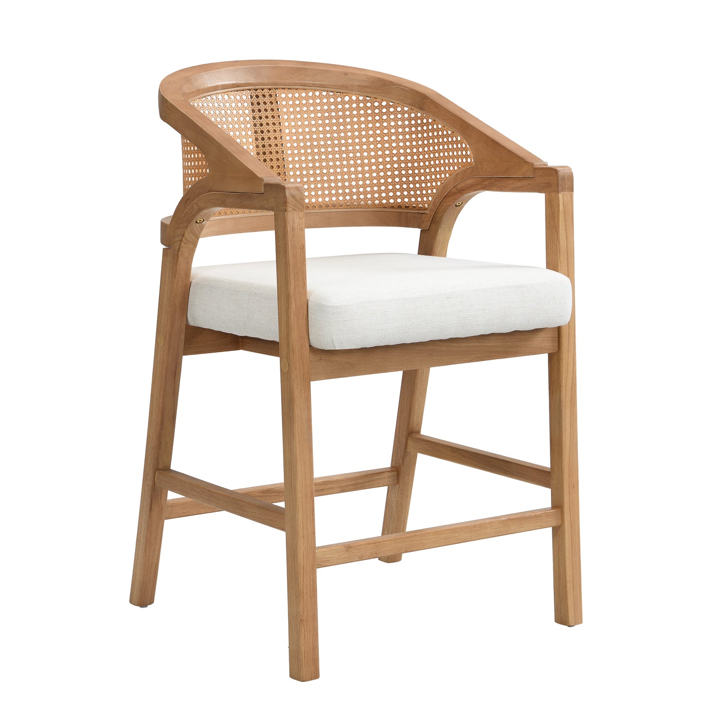 Solace Wooden Frame Counter Stool With Rattan Back-Natural Oak-Set of 2