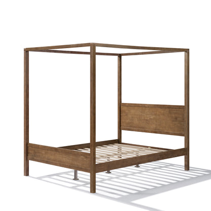Quorcanor Queen Size Antique Oak Feature Solid Wood Canopy Bed