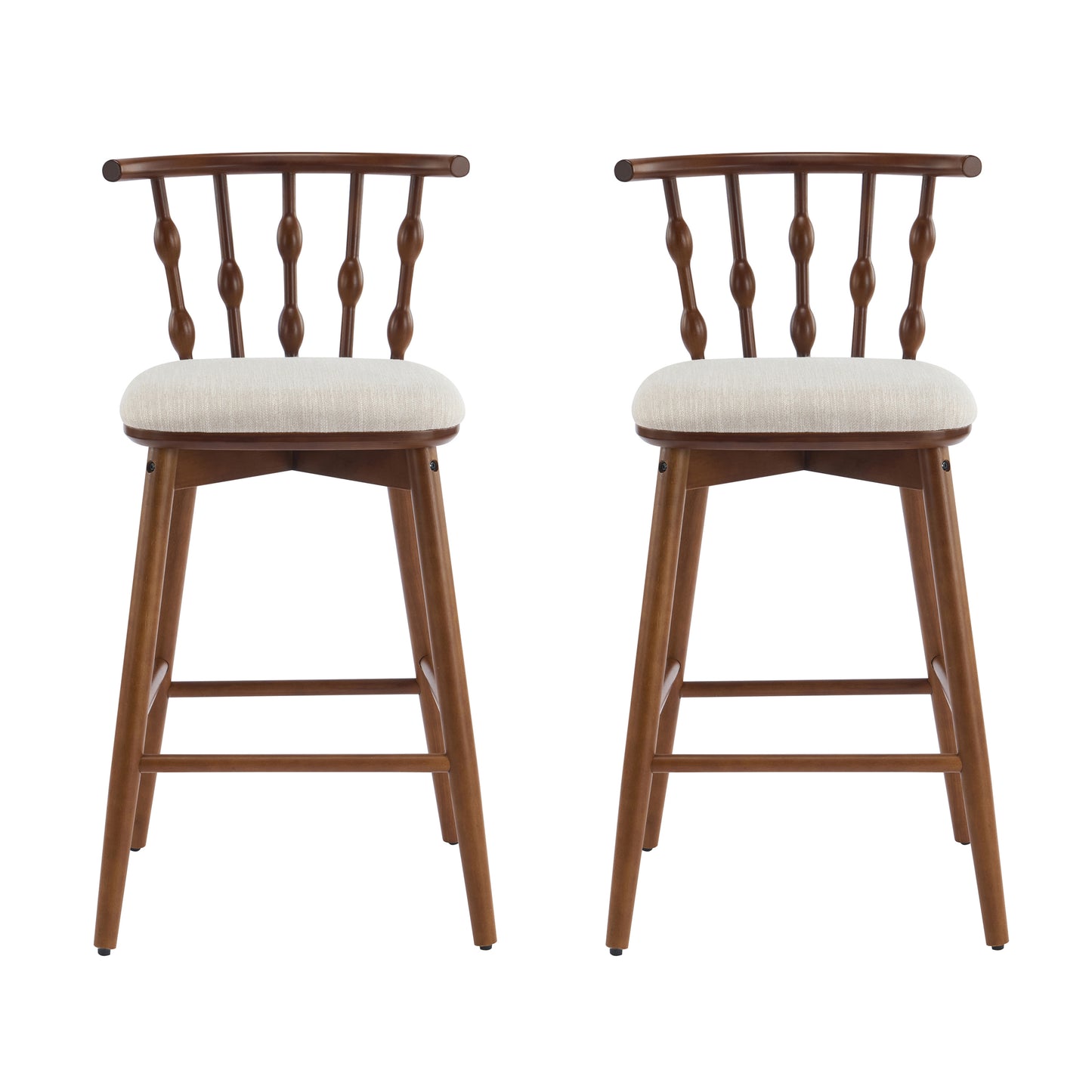 Dorio Indoor Wooden Barstool, Wood Finish With Beige Upholstery, Set of 2