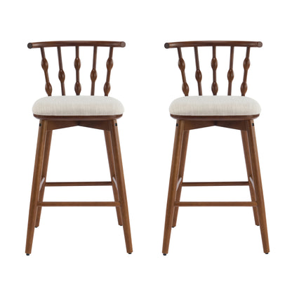 Dorio Indoor Wooden Barstool, Wood Finish With Beige Upholstery, Set of 2