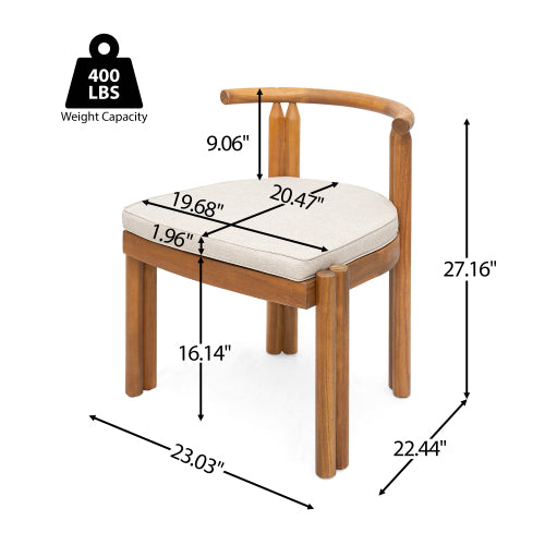Covane Acacia Wood Armless Dining Chair, Teak Finish with Beige Cushion, Set of 2