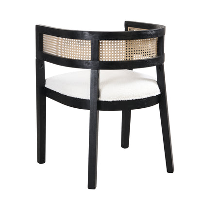 Bastian Dining Chairs with Rattan Backrest, Upholstered Seat, Set of 2