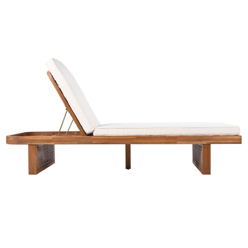 ‌PinDrift‌ Outdoor Lounge Chair - Acacia Wood & PE Rattan Design with White Cushion