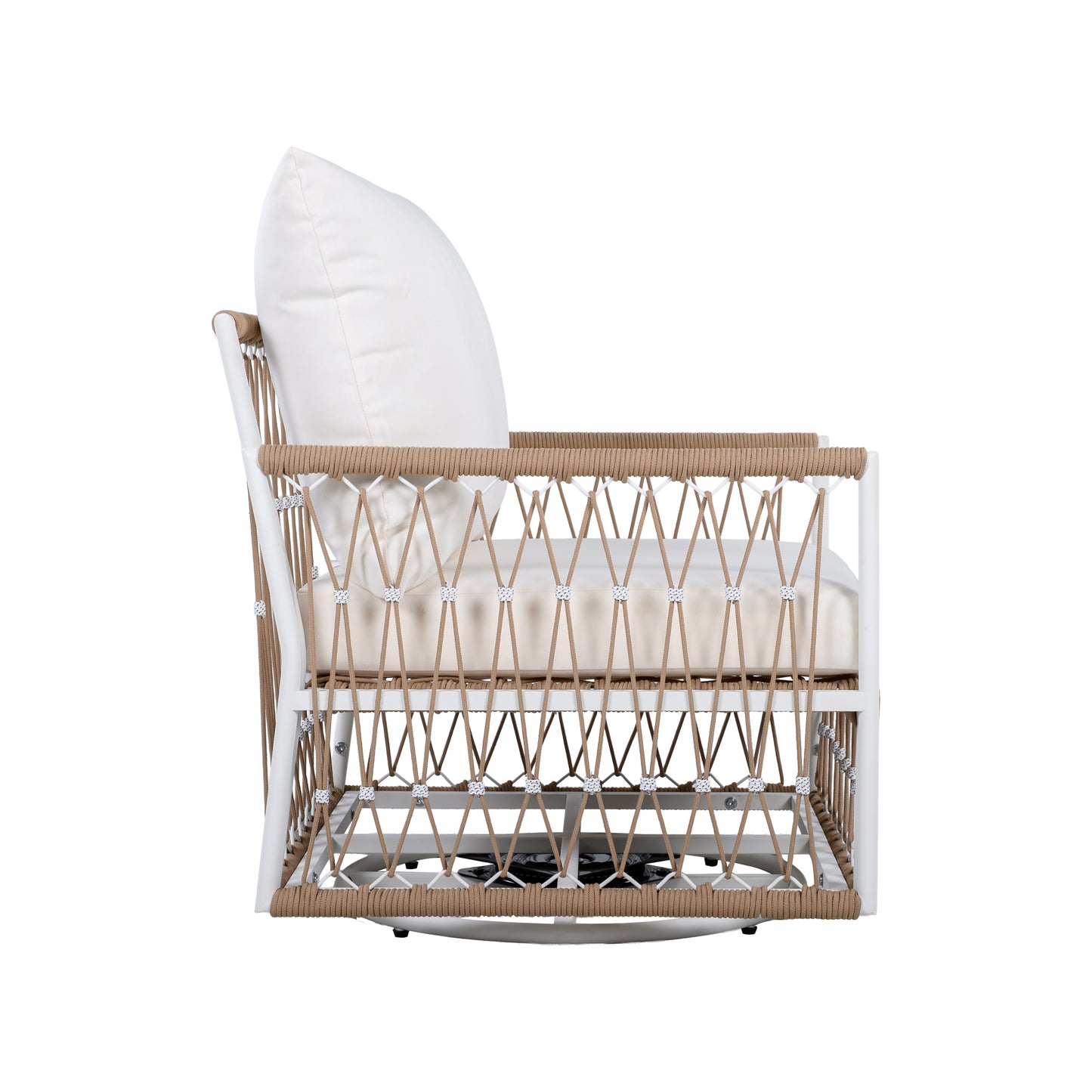 360° Swivel Bohemian Outdoor Lounge Chair with Handwoven Rope,Waterproof Cushions[Set of 2]