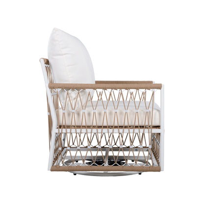 360° Swivel Bohemian Outdoor Lounge Chair with Handwoven Rope,Waterproof Cushions[Set of 2]