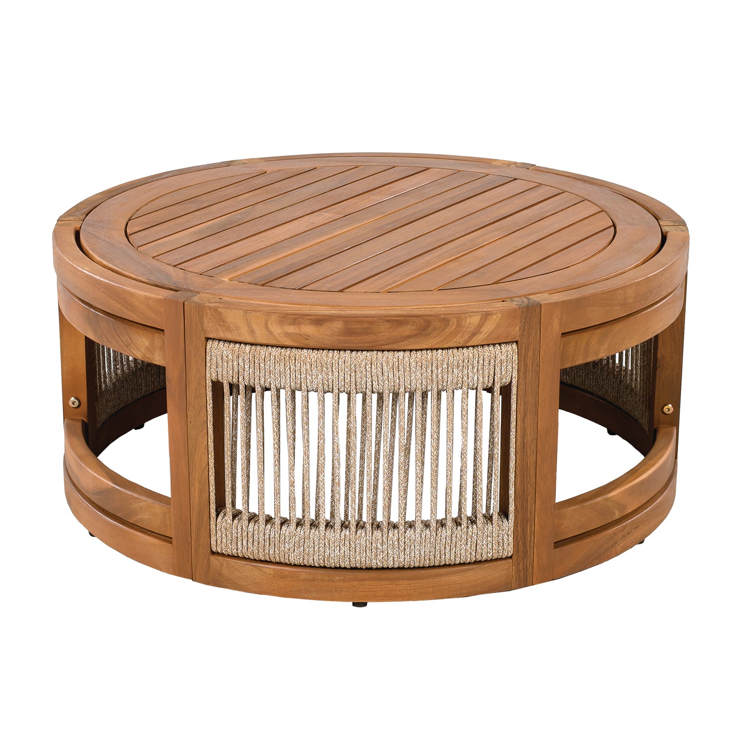 Cavolenin 27.95" Acacia Wood Outdoor Coffee Table - Handwoven Rope Accent Boho Patio Table