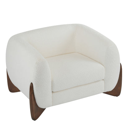 Zelora Modern Upholstered Boucle Club Chair, Birch Wood