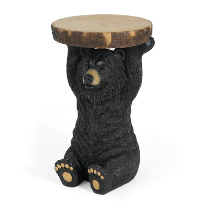 Propinquity Blitz Bear Outdoor Side Table, MGO Bear Statue with Display Tabletop, Hand Painted Sculpture, Cute Small End Table for Indoor/Outdoor, No Assembly Required, Black + Brown