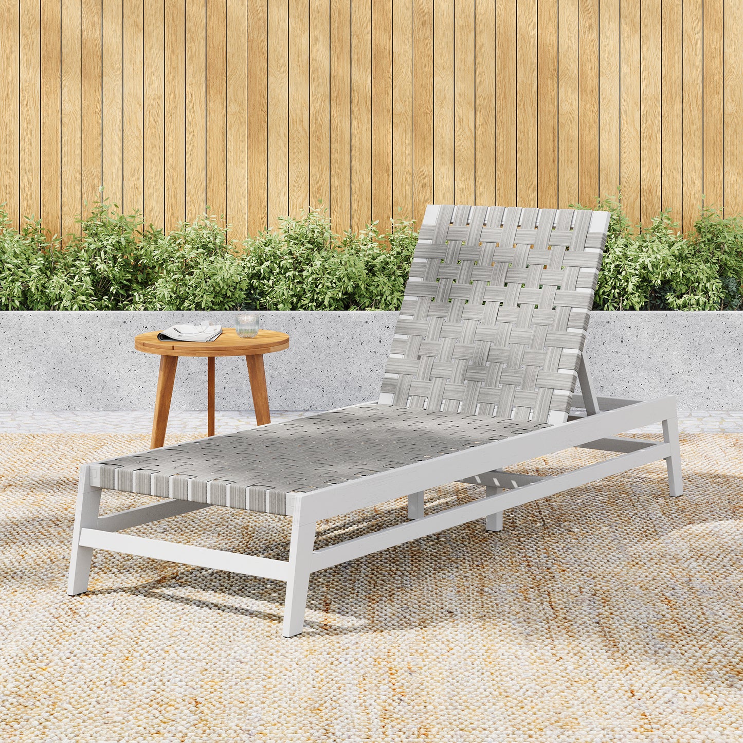 Rionaris Outdoor Acacia Wood Rope Chaise Lounge Adjustable 4-Position Recliner