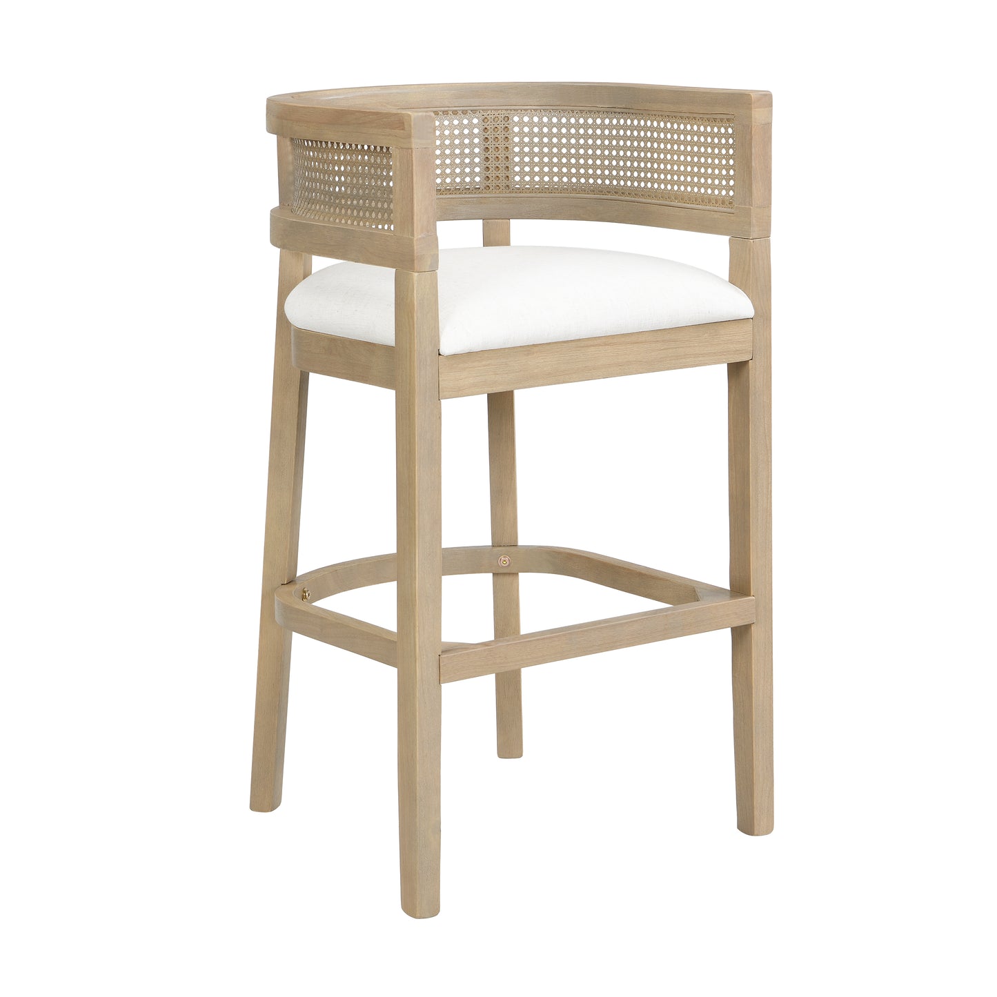 Tiberius Wood And Rattan Upholstered Arm Bar Stools,Set of 2