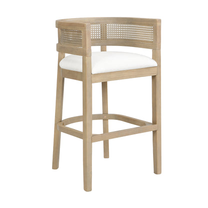 Tiberius Wood And Rattan Upholstered Arm Bar Stools,Set of 2