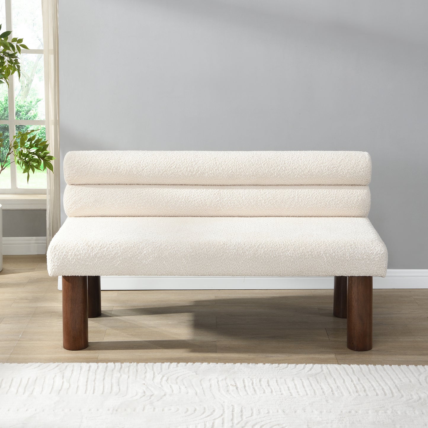 Aetherin Upholstered Dining Bench, Boucle Ottoman for Dining Room, Bedroom, Living Room