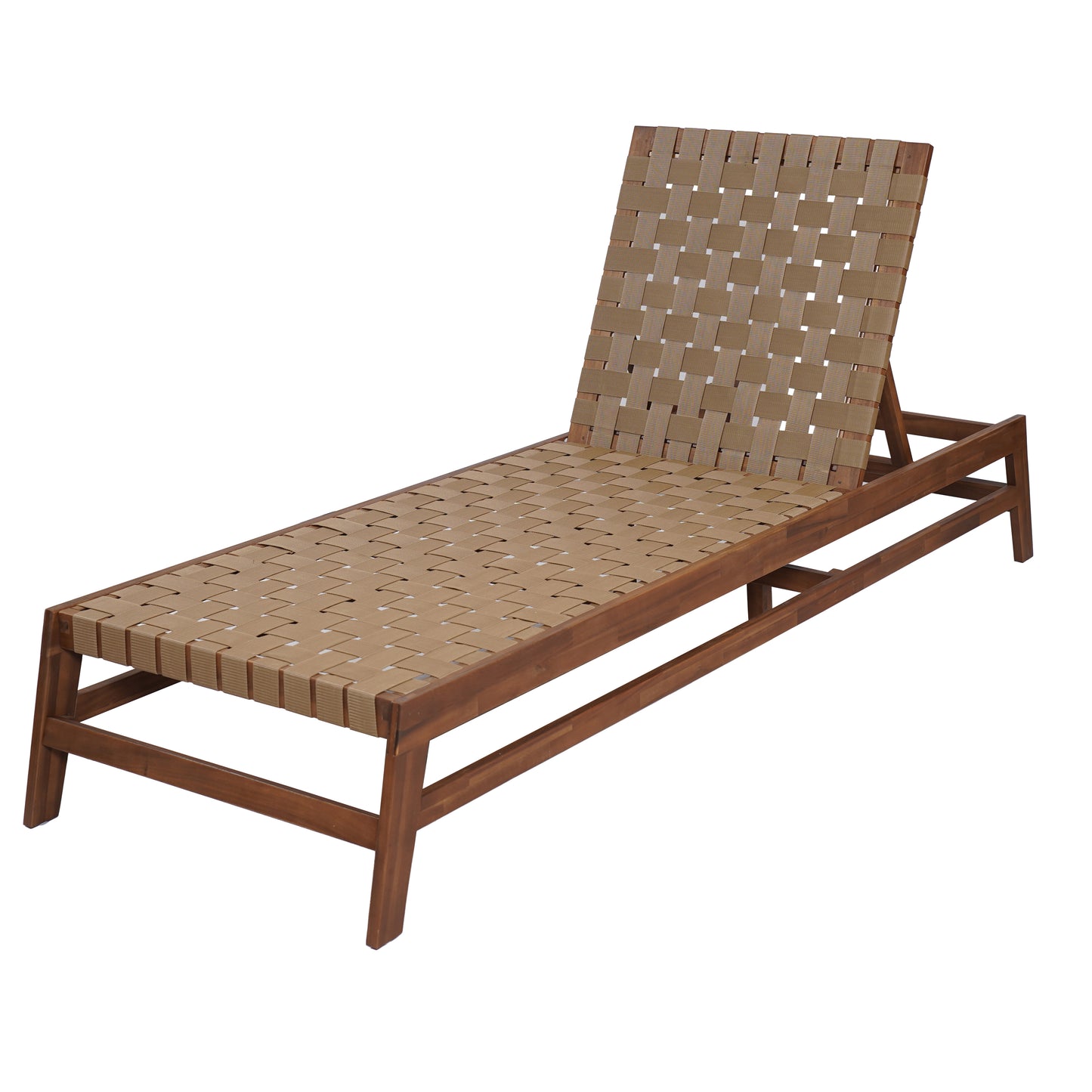 Rionaris Outdoor Acacia Wood Rope Chaise Lounge Adjustable 4-Position Recliner