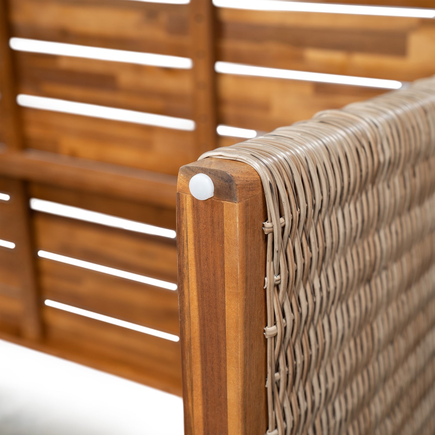 Vireor Outdoor Acacia Wood Dining Table,Slatted Tabletop and Handwoven Rattan Legs