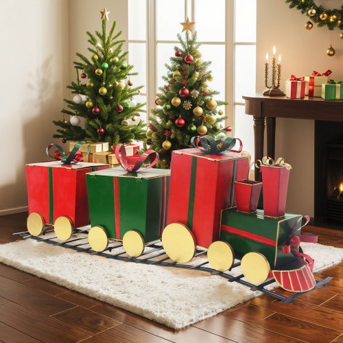 FrostyFestivities Iron Train Decor with Gift-Shaped Carriages