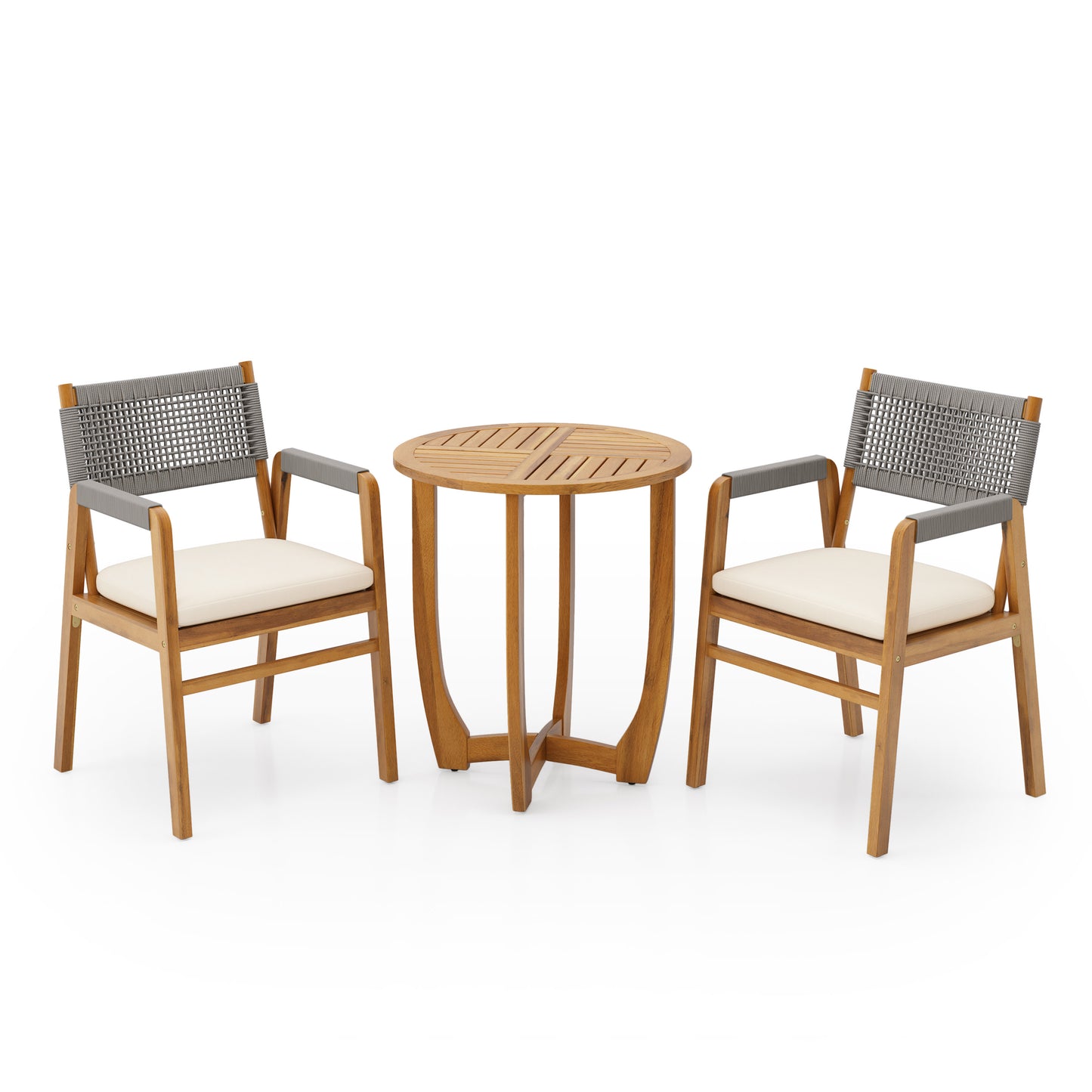 Alarice Modern Patio Dining Set Outdoor Table with 2 Chairs, Wood Finish