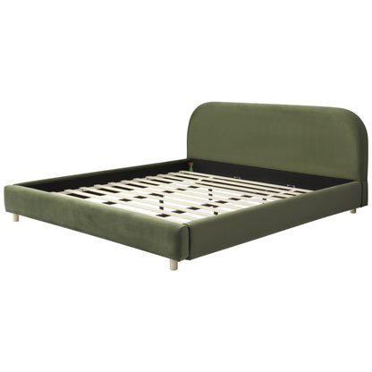 Selah Platform Bed, Boucle Fabric Upholstered Platform Bed,Curve-Shaped Design Headboard