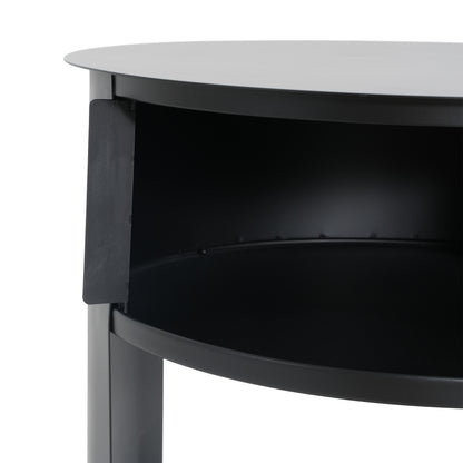 Somatilae Indoor 3-Tier Metal Round Side Table with Sliding Door Cabinet