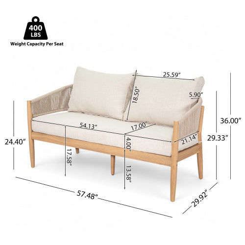 Veronia Outdoor Patio Acacia Wood Chat Set,Include 2 Club Chairs,1 Coffee Table,Loveseat.