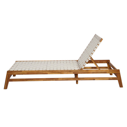 Rionaris Outdoor Acacia Wood Rope Chaise Lounge Adjustable 4-Position Recliner
