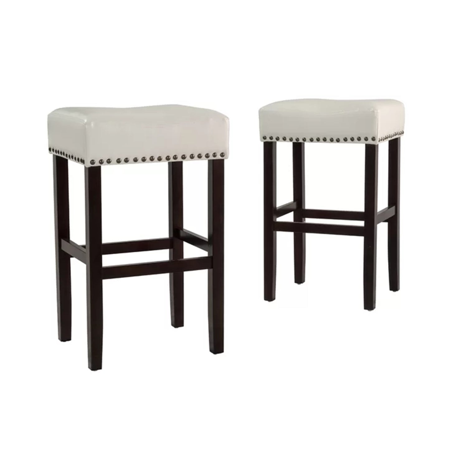 Ogden Contemporary Faux Leather 30 Inch Backless Barstool (Set of 2), Brown and Matte Black