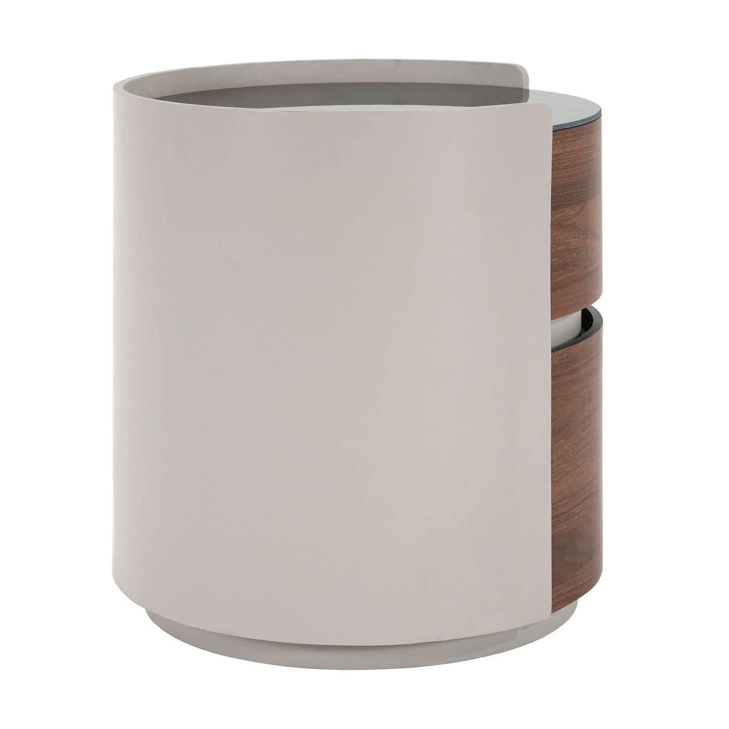 Oberan Italian Vintage Style MDF Double Storage Round Side Table, gray-brown