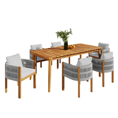 Sylvia Outdoor Dining Set with Acacia Wood Table and 6 Chairs,Waterproof Cushions