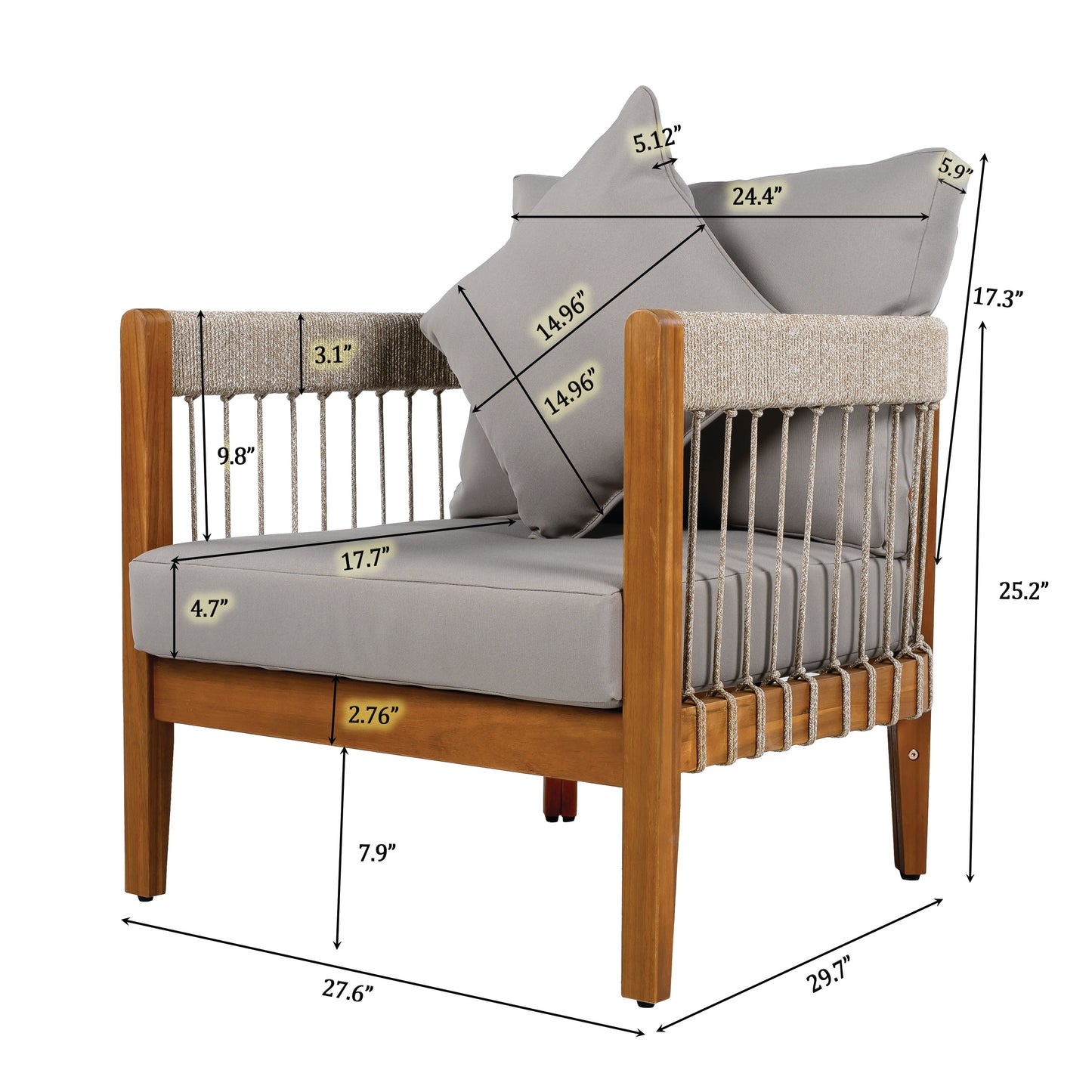 Tavithalae Acacia Wood Outdoor Club Chair with Water-Resistant  Cushions