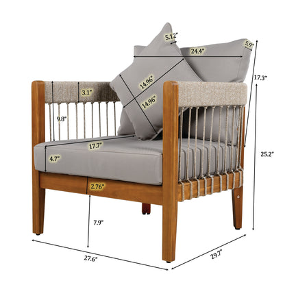 Tavithalae Acacia Wood Outdoor Club Chair with Water-Resistant  Cushions