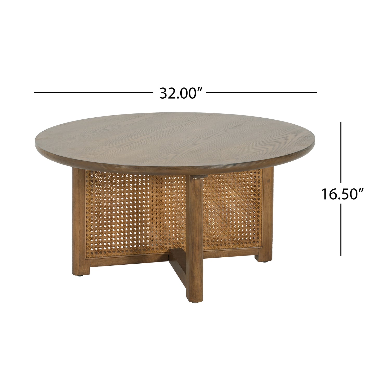 Orlenquess 32'' Rattan Coffee Table, Round Rattan Woven Wood Coffee Table