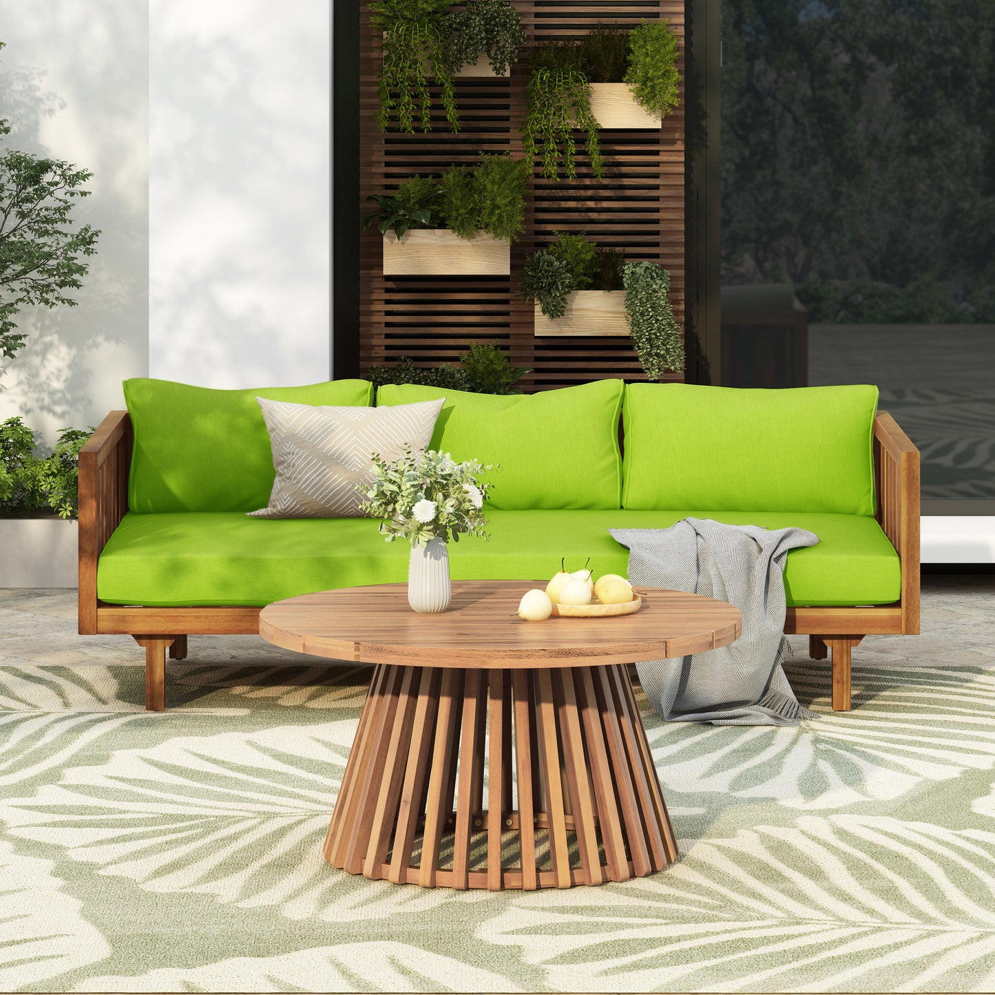Xenath Outdoor Patio Furnitre Sets 3 Pieces,3 Seater Daybed + Acacia Wood Table