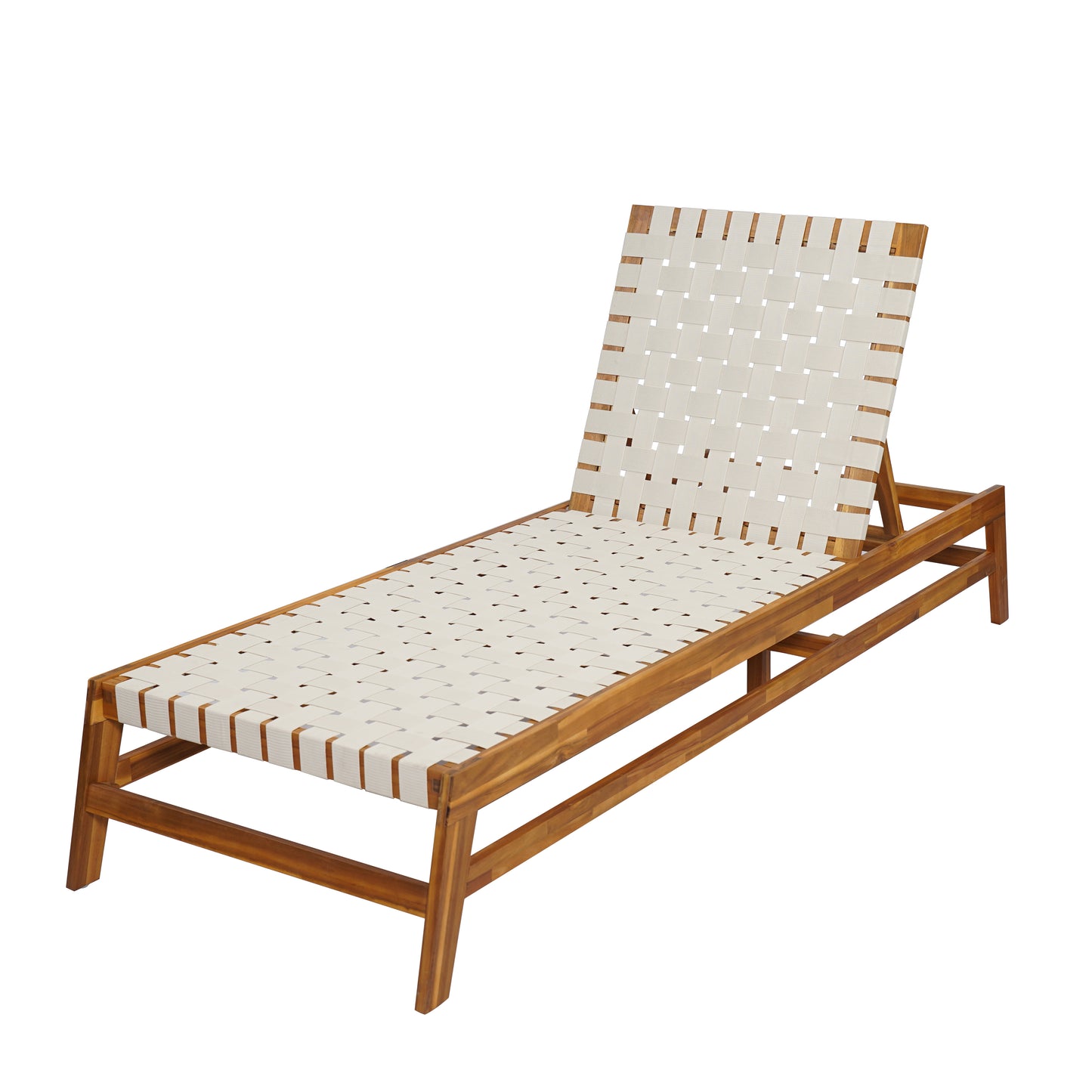 Rionaris Outdoor Acacia Wood Rope Chaise Lounge Adjustable 4-Position Recliner