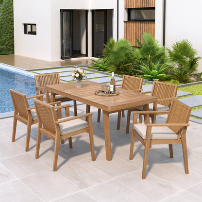 Somadorin Durable 7 - Piece Patio Furniture Set Acacia Wood Table and 6 Heavy-Duty Cushioned Chairs