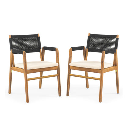 Ansel Modern Patio Outdoor Dining Chairs with Beige Cushions, Set of 2