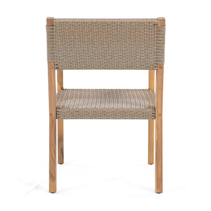 Velquinn Outdoor Dining Chairs Set of 2, Acacia Wood Frame and PE Wicker