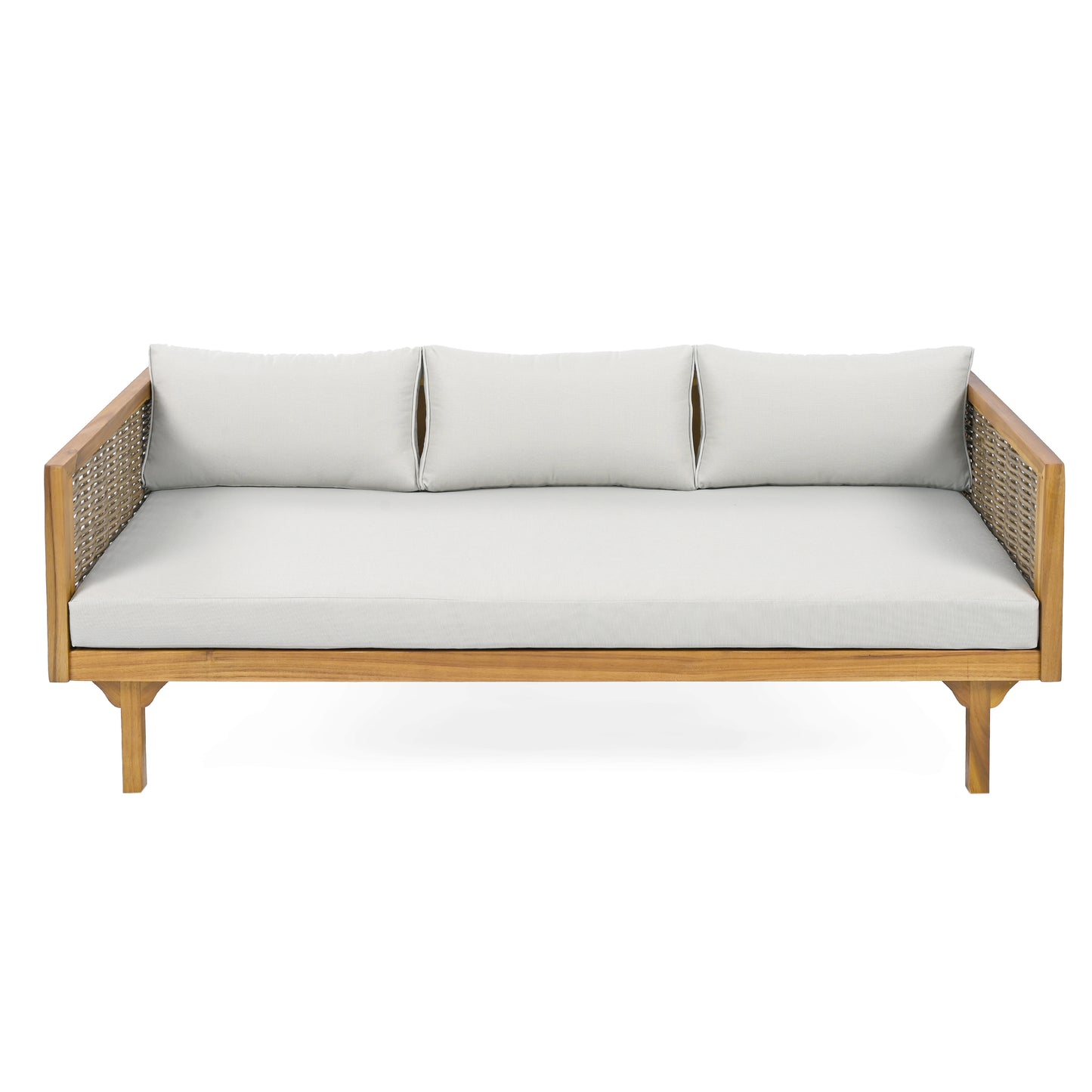 Xenath Outdoor Patio Furnitre Sets 3 Pieces,3 Seater Daybed With Rattan Arms  + Acacia Wood Table