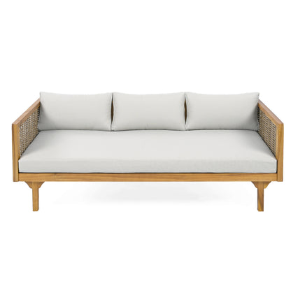 Xenath Outdoor Patio Furnitre Sets 3 Pieces,3 Seater Daybed With Rattan Arms  + Acacia Wood Table
