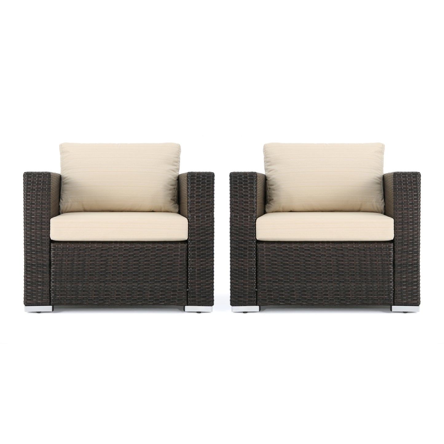 Avianna Outdoor Wicker Club Chair with Cushions, Set of 2