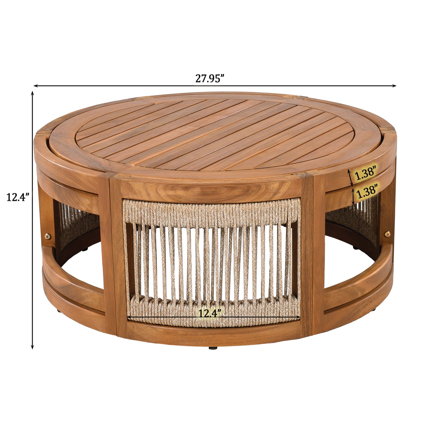 Cavolenin 27.95" Acacia Wood Outdoor Coffee Table - Handwoven Rope Accent Boho Patio Table
