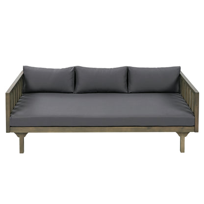 Pastiche Claremont Outdoor 3 Seater Acacia Wood Daybed with Fabric Water Resistant and Removable Cushions, Patio Garden Sofa with Slat Paneling Armrest and Back, Grey and Dark Grey